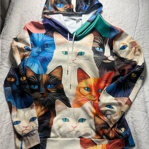 NWOT Multi-Color 3D All-Over Cat Print Hoodie Oversized Sz Med